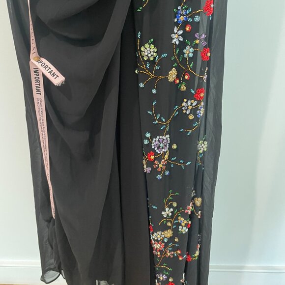 Faux Wrap Multi Colored Beaded Floral Gown - Picture 5 of 7